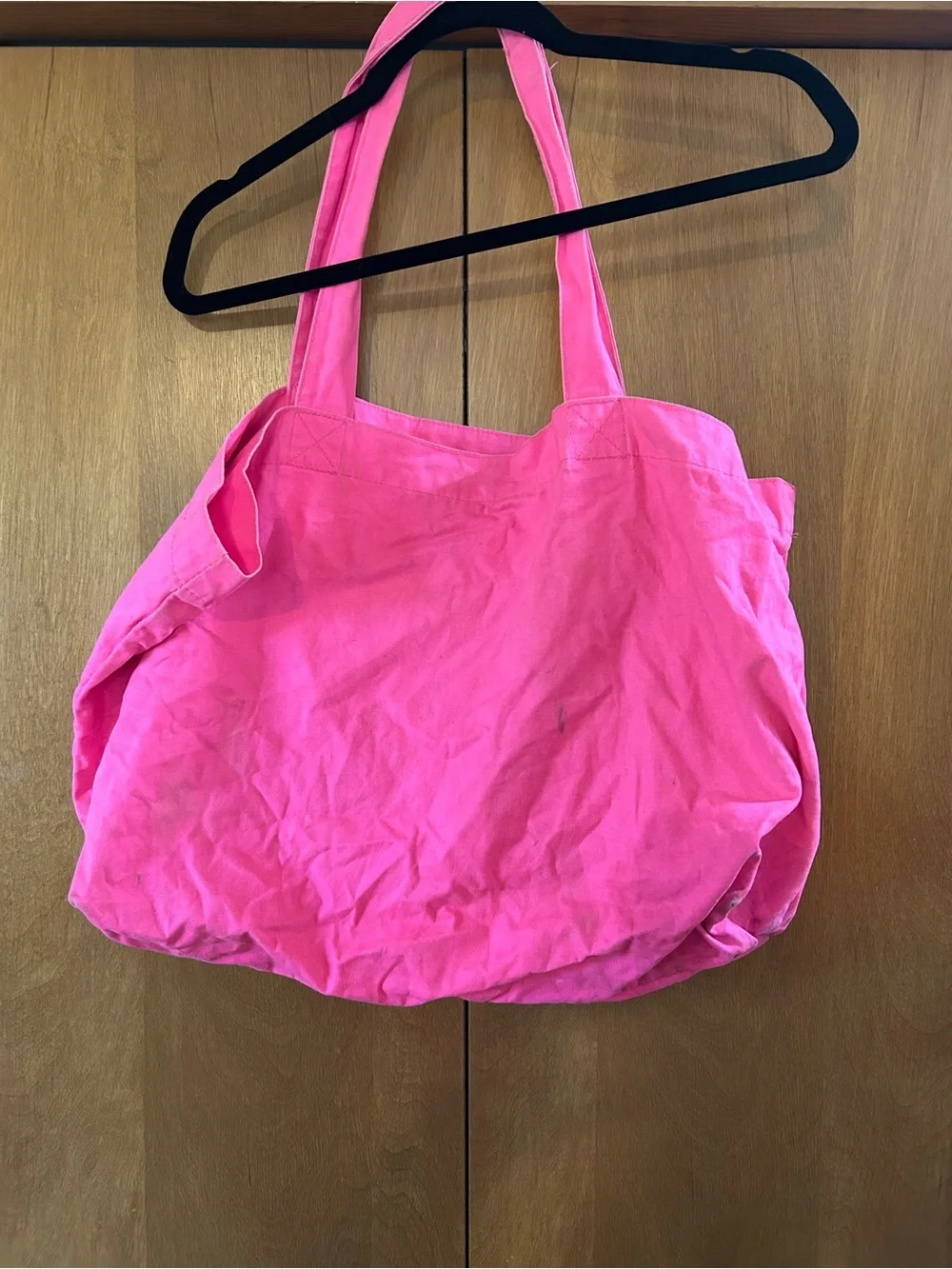 PINK Victoria's Secret Bright Pink Canvas Tote with Black Logo